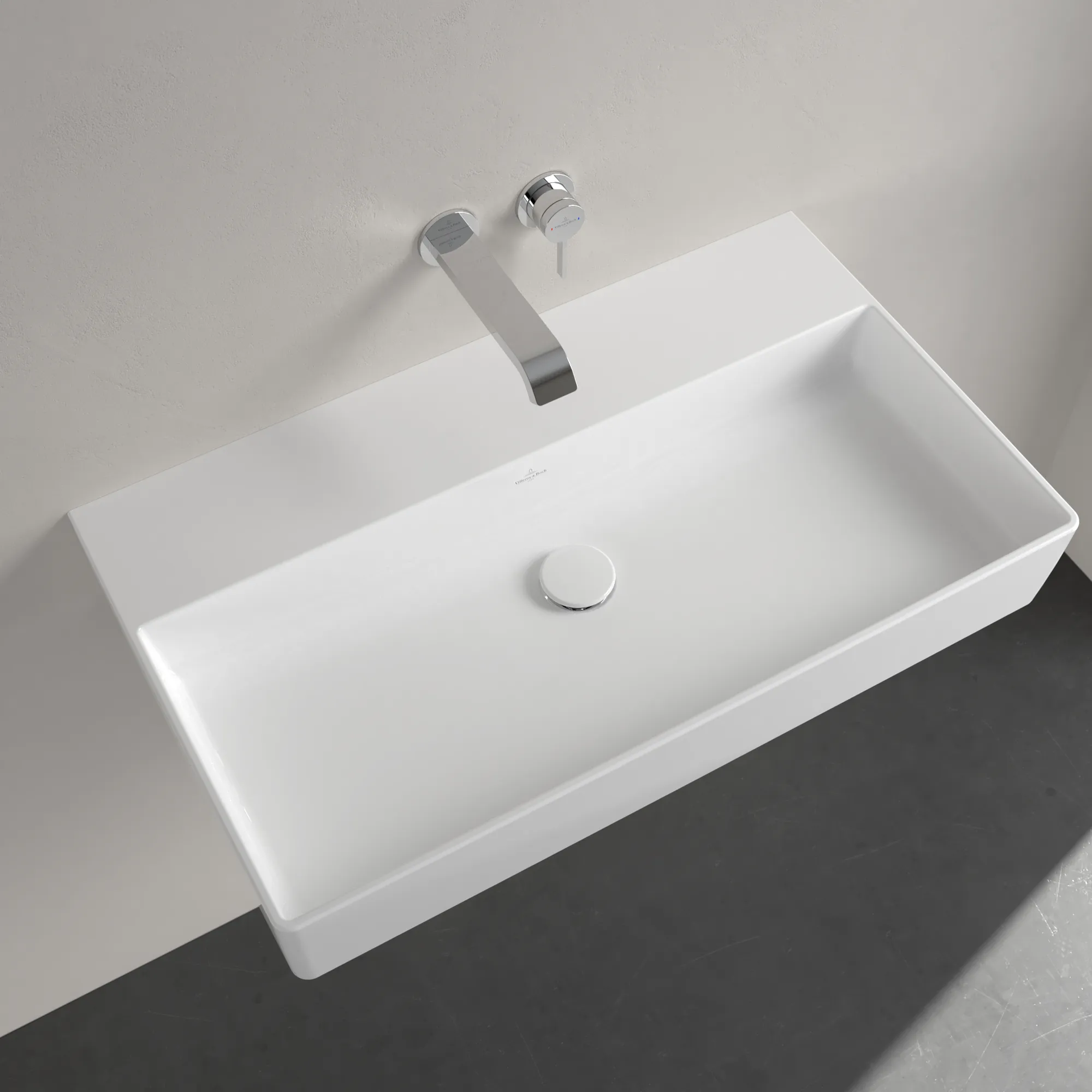 Villeroy & Boch Wandwaschtisch aus TitanCeram geschliffen „Memento 2.0“ 800 × 470 × 140 mm, ohne Hahnlochbohrung in Weiß Alpin Villeroy & Boch Wandwaschtisch aus TitanCeram geschliffen „Memento 2.0“ 800 × 470 × 140 mm, ohne Hahnlochbohrung in Weiß Alpin