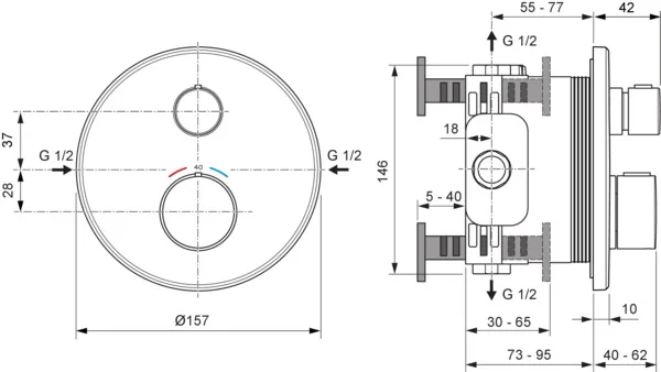 Ideal Standard Ceratherm Navigo Unterputz-Thermostat rund Chrom für Wanne & Dusche