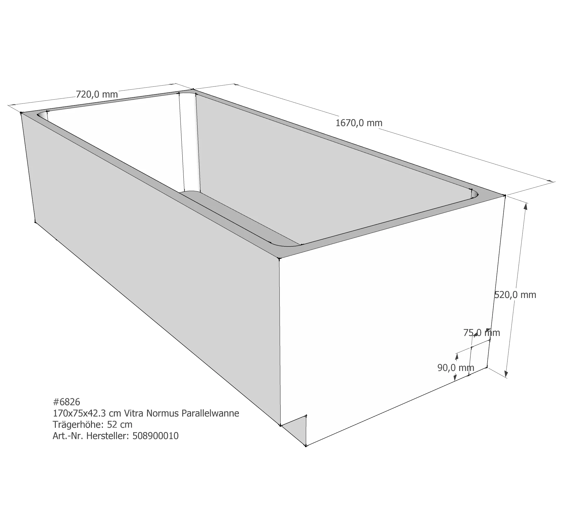 Badewannenträger für VitrA Normus 170 × 75 × 41,5 cm
