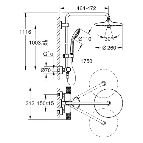 Grohe Euphoria System 260 Duschsystem mit Thermostatbatterie Wandmontage 450mm chrom Grohe Euphoria System 260 Duschsystem mit Thermostatbatterie Wandmontage 450mm chrom