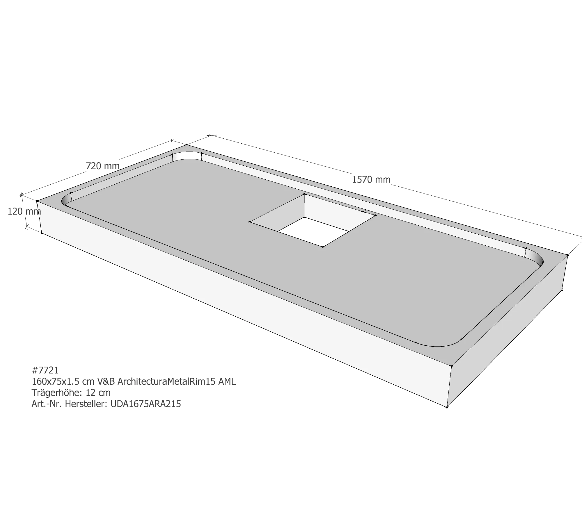 Duschwannenträger passend für Villeroy & Boch Architectura MetalRim 160 × 75 × 1,5 cm