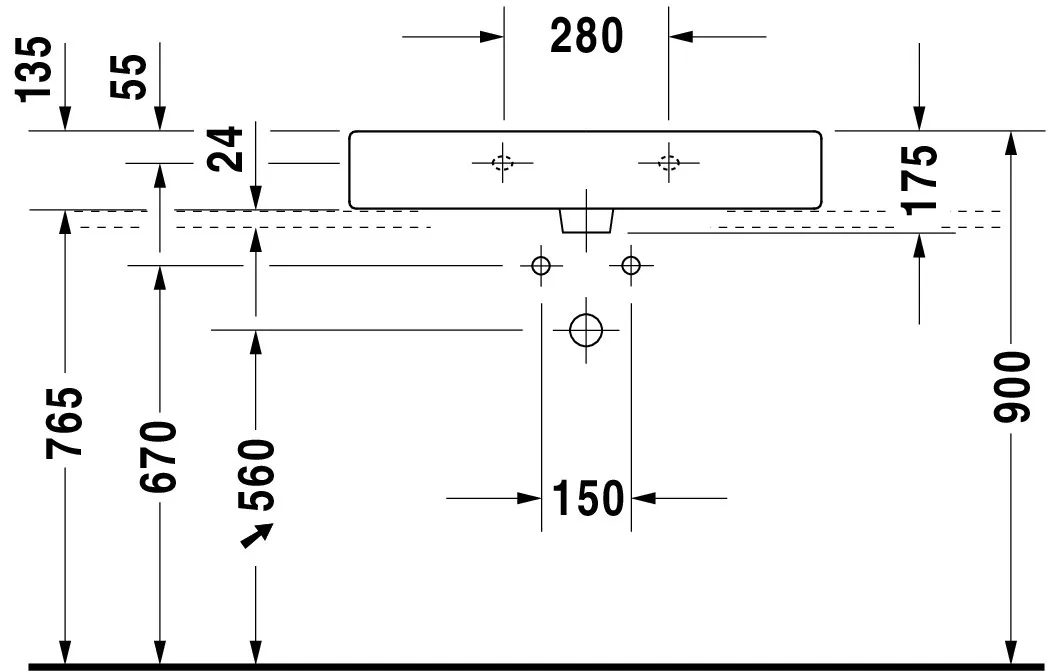 Wandwaschtisch „Vero“, mit Überlauf, Hahnlochposition mittig Wandwaschtisch „Vero“, mit Überlauf, Hahnlochposition mittig