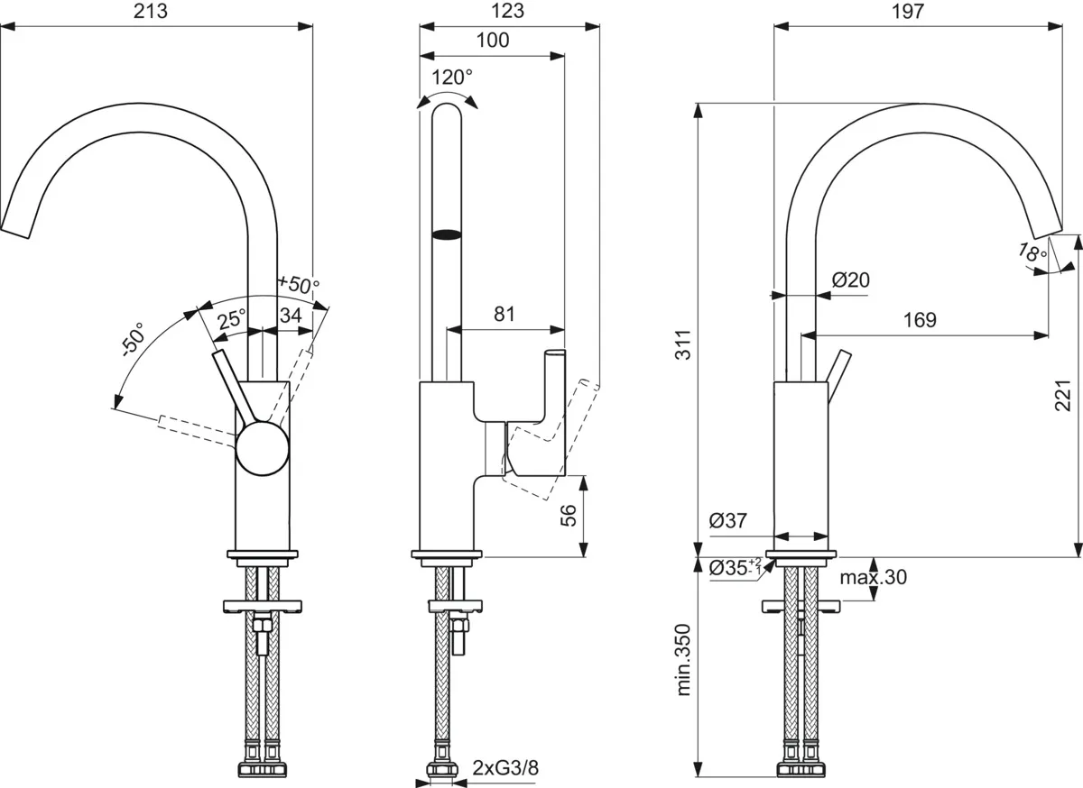 Waschtischarmatur Joy, mit hohem Auslauf, ohne Ablaufgarnitur, Ausladung 169mm, Brushed Gold Waschtischarmatur Joy, mit hohem Auslauf, ohne Ablaufgarnitur, Ausladung 169mm, Brushed Gold