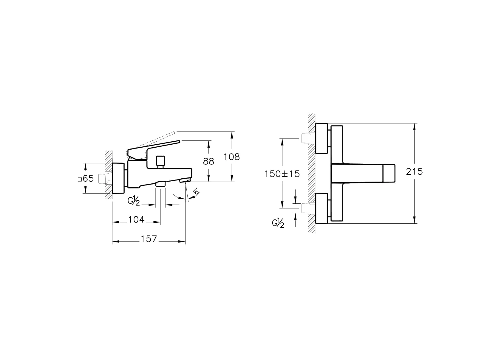 Minimax Square Einhebel-Wannenfüll- und Brausearmatur Aufputzmontage Schwarz Matt