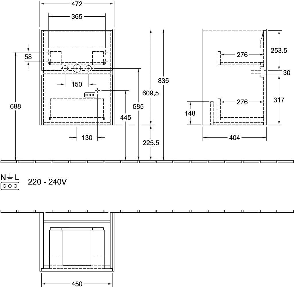 Villeroy & Boch Waschtischunterschrank „Collaro“ 472 × 610 × 404 mm Graphite, mit Beleuchtung, für Becken mittig Villeroy & Boch Waschtischunterschrank „Collaro“ 472 × 610 × 404 mm Graphite, mit Beleuchtung, für Becken mittig