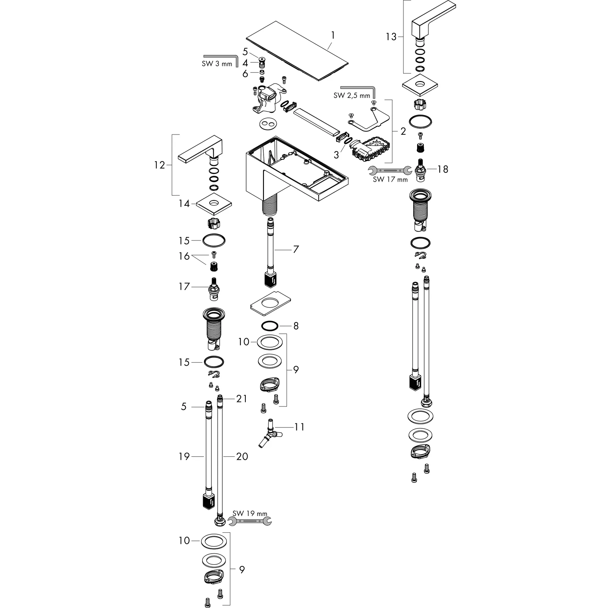 Hansgrohe AXOR MyEdition 3-Loch Waschtischarmatur 70 mit Push-Open Ablaufgarnitur, Chrom/Schwarzglas Hansgrohe AXOR MyEdition 3-Loch Waschtischarmatur 70 mit Push-Open Ablaufgarnitur, Chrom/Schwarzglas