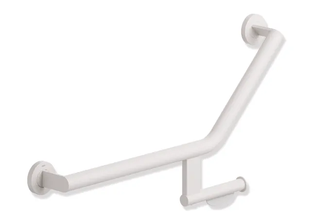 HEWI Winkelgriff mit WC-Papierrollenhalter, System 900, Edelstahl, DX (Weiß tiefmatt) HEWI Winkelgriff mit WC-Papierrollenhalter, System 900, Edelstahl, DX (Weiß tiefmatt)