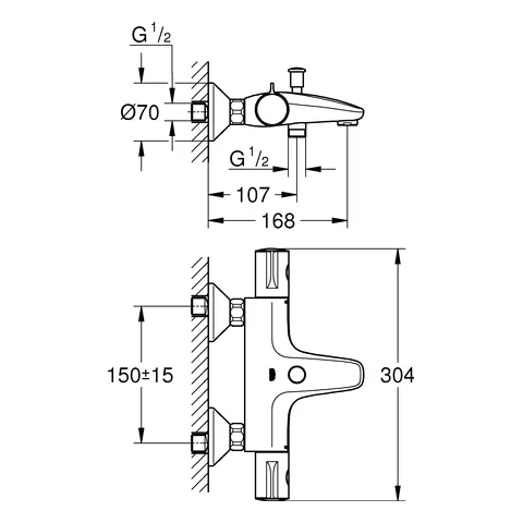 Grohe Grohtherm 800 Thermostat-Wannenbatterie Wandmontage ½ chrom Grohe Grohtherm 800 Thermostat-Wannenbatterie Wandmontage ½ chrom