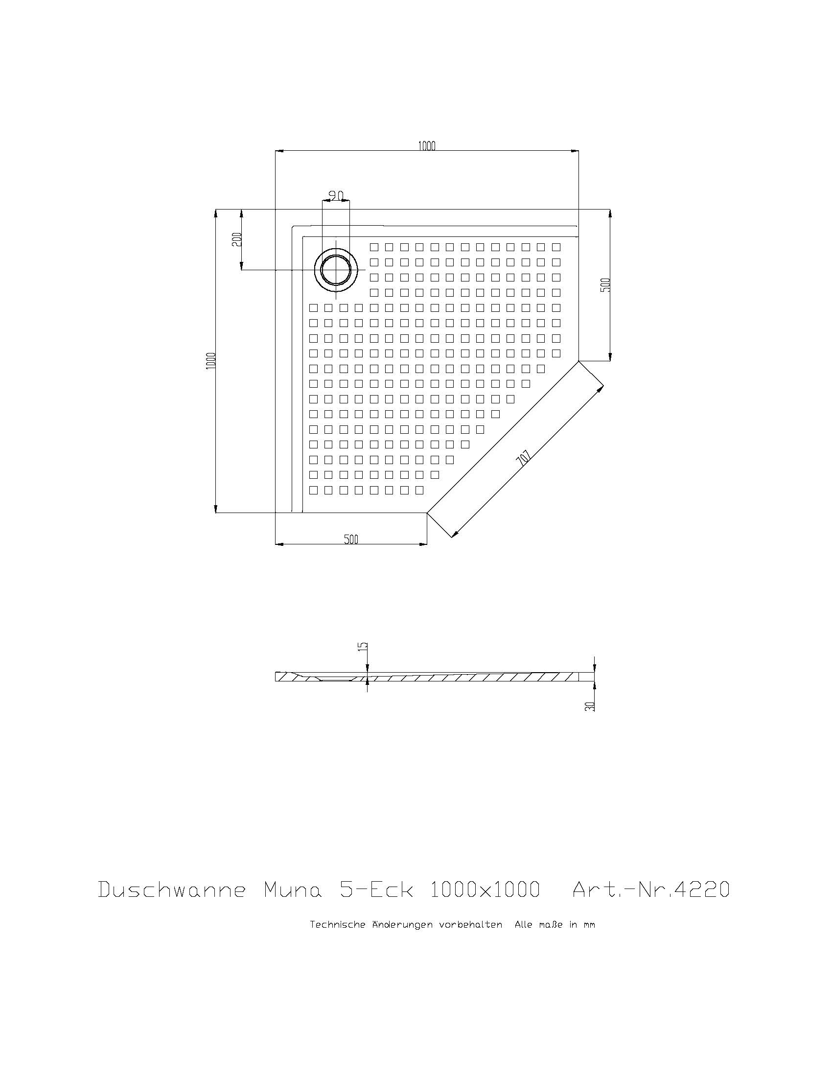 Duschwanne „Muna“ Fünfeck 100 × 100 cm in Weiß