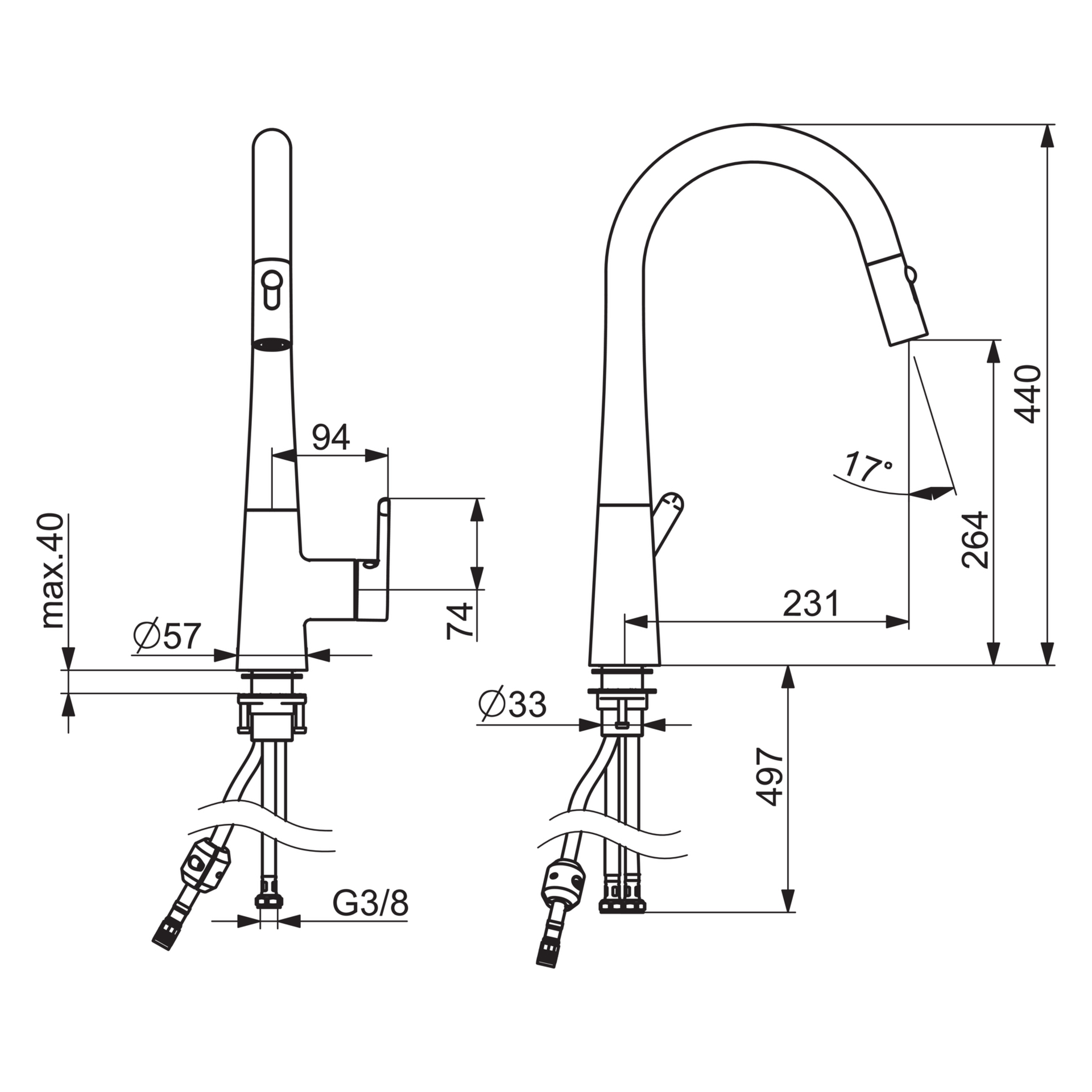 HA Einhebelmischer Küchenarmatur HANSADESIGNO Style 5136 Ausladung 200 mm DN15 Chrom