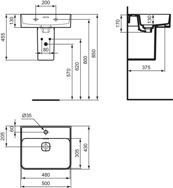 Waschbecken „StradaII“ 50 × 43 × 17 cm, Hahnlochposition mittig Waschbecken „StradaII“ 50 × 43 × 17 cm, Hahnlochposition mittig