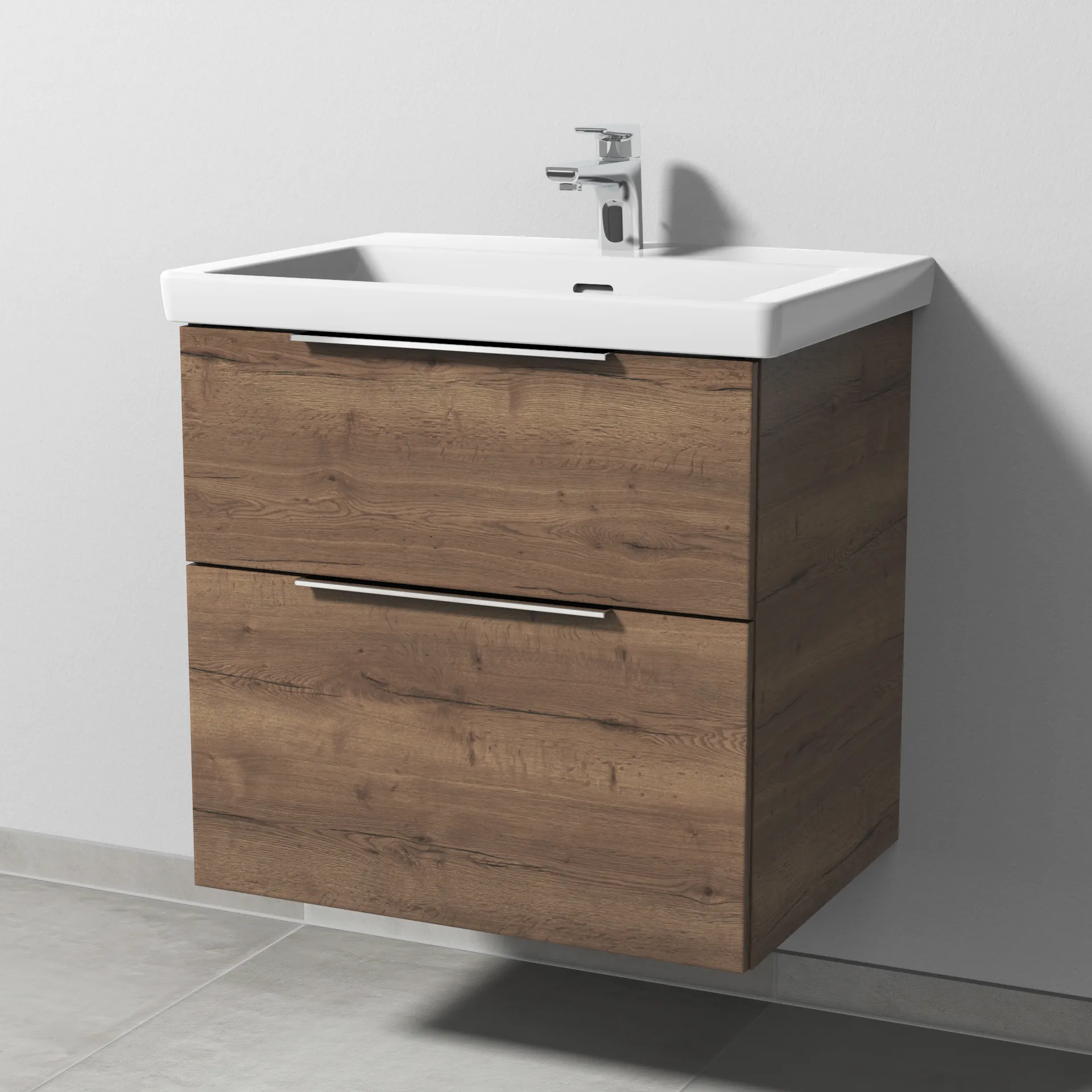 Sanipa Waschtischunterschrank „3way“ 605 × 588 × 462 mm in Eiche Tabak, mit Hahnlochbohrung, Becken mittig