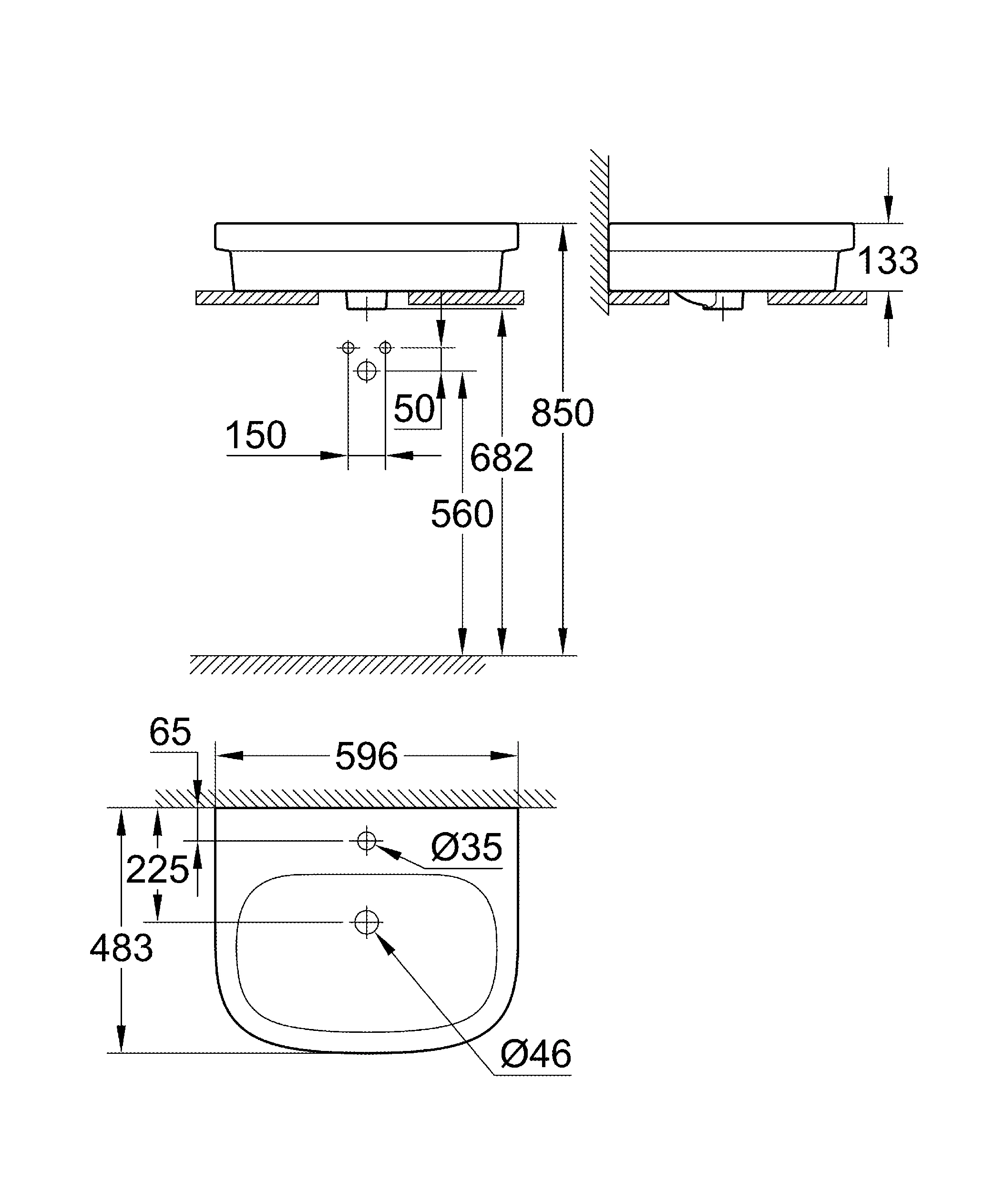 Aufsatzwaschtisch Euro Keramik 39337, 600 x 480 mm, 1 Hahnloch, mit Überlauf, aus Sanitärkeramik, alpinweiß