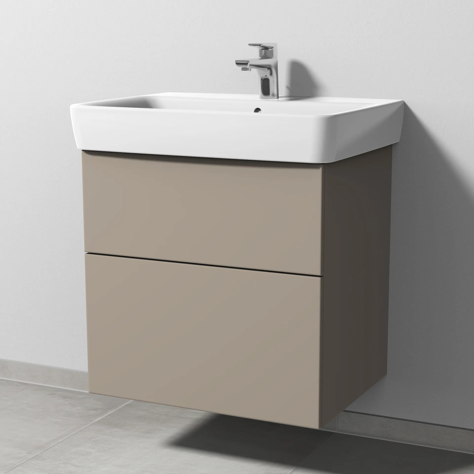 Sanipa Waschtischunterschrank „3way“ 590 × 588 × 407 mm in Sandgrau (matt), Becken mittig Sanipa Waschtischunterschrank „3way“ 590 × 588 × 407 mm in Sandgrau (matt), Becken mittig