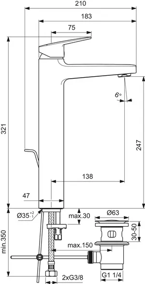 Einhand-Waschtischarmatur „Ceraplan“ Ausladung 138 mm