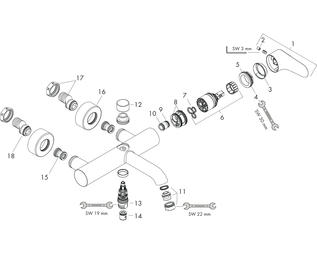 Wannenmischer Axor Citterio M Aufputz DN15 chrom