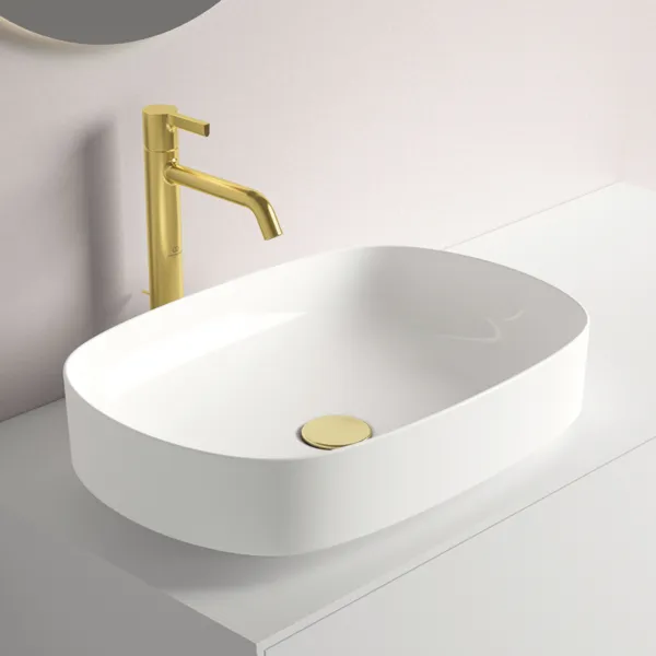 Waschtischarmatur Joy, mit verlängertem Sockel, mit Ablaufgarnitur, Ausladung 170mm, Brushed Gold Waschtischarmatur Joy, mit verlängertem Sockel, mit Ablaufgarnitur, Ausladung 170mm, Brushed Gold