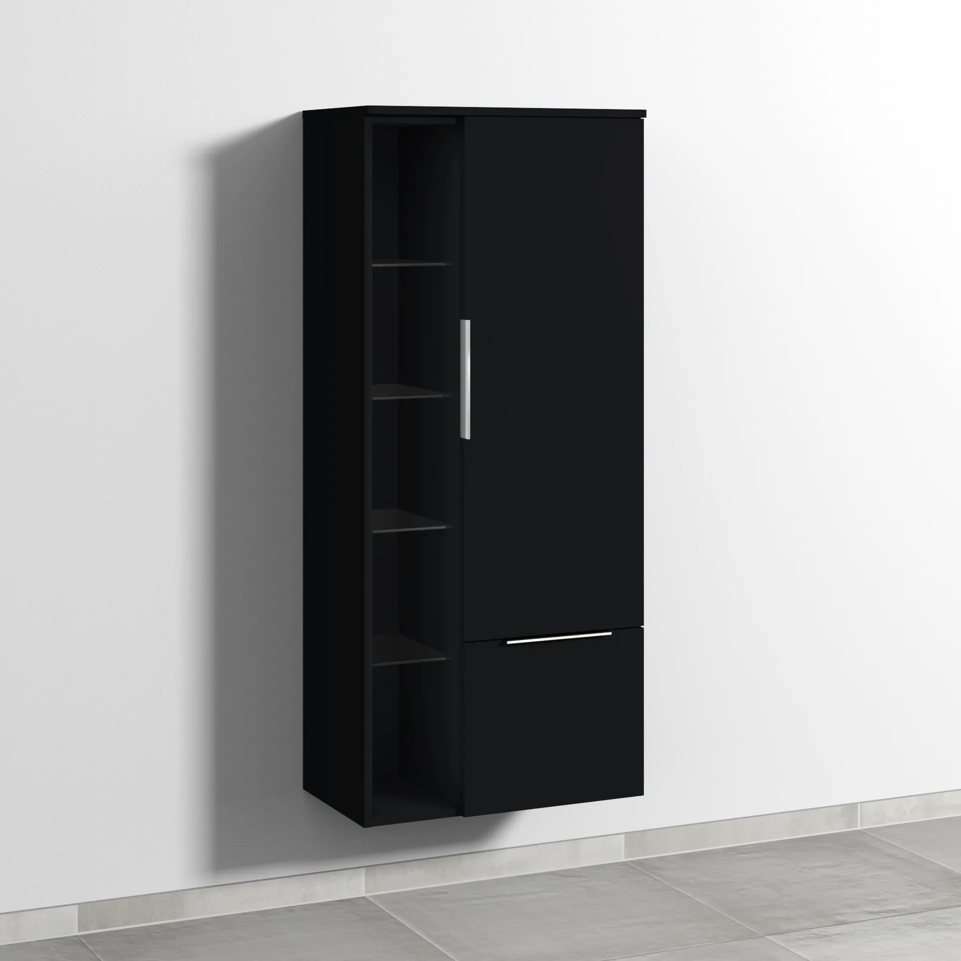 Sanipa Stauraumschrank „3way“ 600 × 1360 × 345 mm Anschlag rechts, in Schwarz (matt), Anschlag rechts