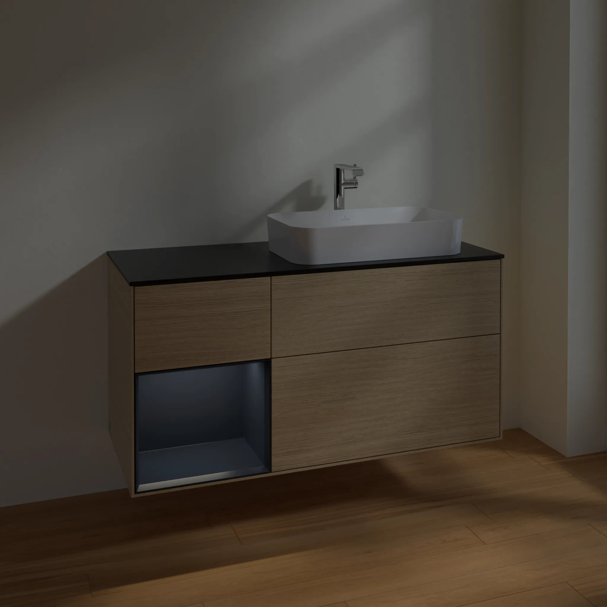 Villeroy & Boch Waschtischunterschrank „Finion“ für Schrankwaschtisch 1200 × 603 × 501 mm Oak Veneer, mit Hahnlochbohrung, für Becken rechts Villeroy & Boch Waschtischunterschrank „Finion“ für Schrankwaschtisch 1200 × 603 × 501 mm Oak Veneer, mit Hahnlochbohrung, für Becken rechts