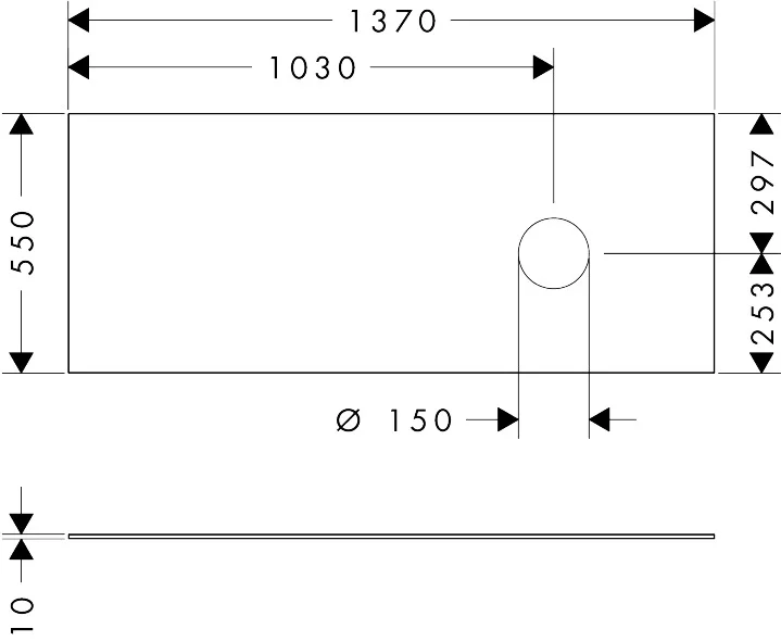 Hansgrohe Xevolos E Konsole Sandbeige Matt, 1370x550 mm, 10 mm stark, mit Ausschnitt rechts für Aufsatzwaschtisch ohne Hahnloch