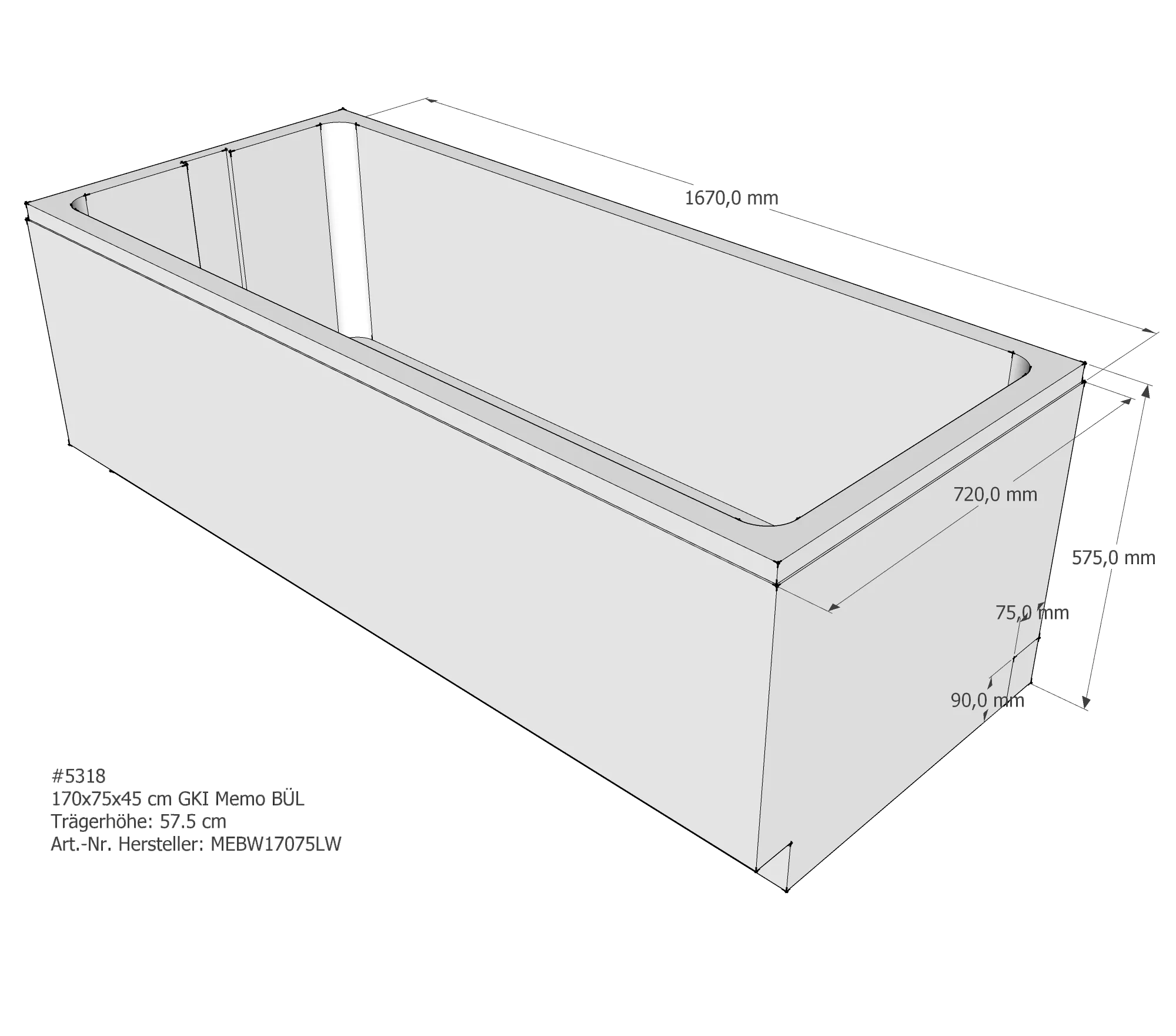 Duschwannenträger passend für GKI Memo 170 × 75 × 45 cm