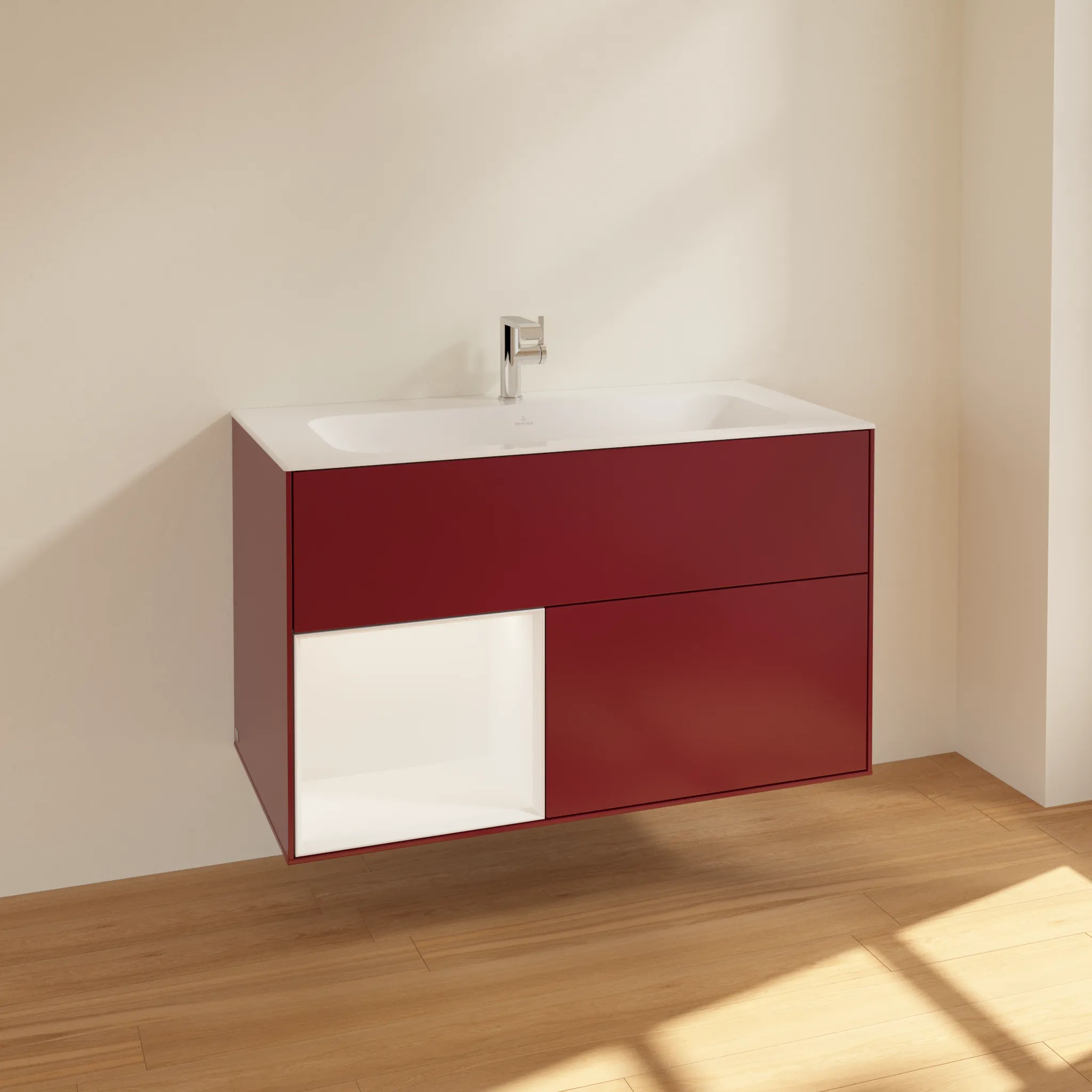 Villeroy & Boch Waschtischunterschrank „Finion“ für Schrankwaschtisch 99,6 × 59,1 × 49,8 cm 2 Schubladen, für Waschtischposition mittig, inkl. Beleuchtung mittig