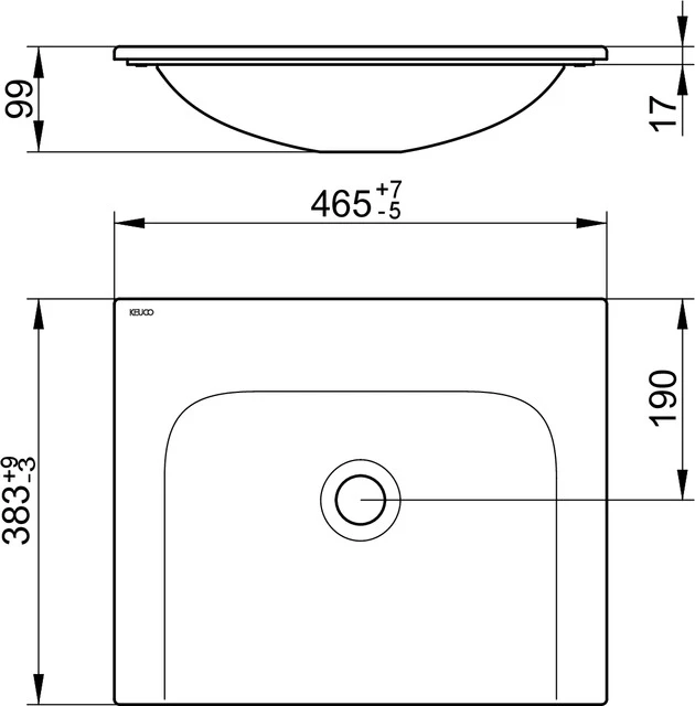 X-Line 33130314600 Keramik-Waschtisch ohne Hahnlochbohrung 465 × 17 × 383 mm weiß