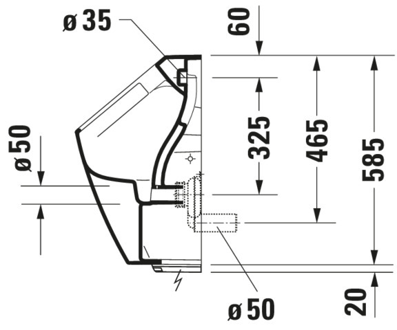 Urinal ME by Starck, Zulauf von hinten rimless, für Netz, ohne Fliege, weiß