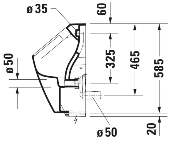 Urinal ME by Starck, Zulauf von hinten rimless, für Batterie, ohne Fliege, weiß Urinal ME by Starck, Zulauf von hinten rimless, für Batterie, ohne Fliege, weiß