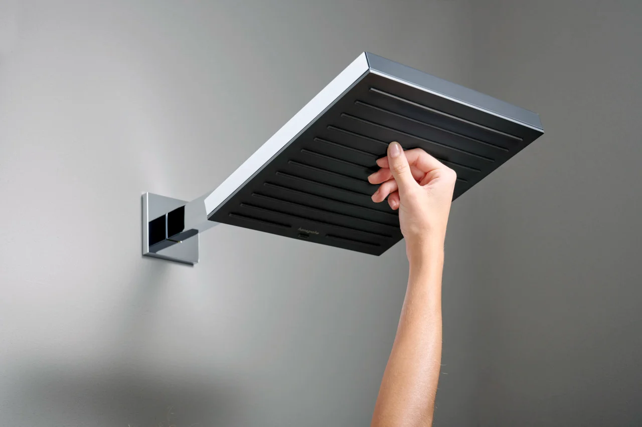 Hansgrohe Pulsify E Kopfbrause 260x260 mm, Chrom – PowderRain Strahlart, 11,7 l/min Durchfluss, Fast Drain ab 10° Schrägstellung