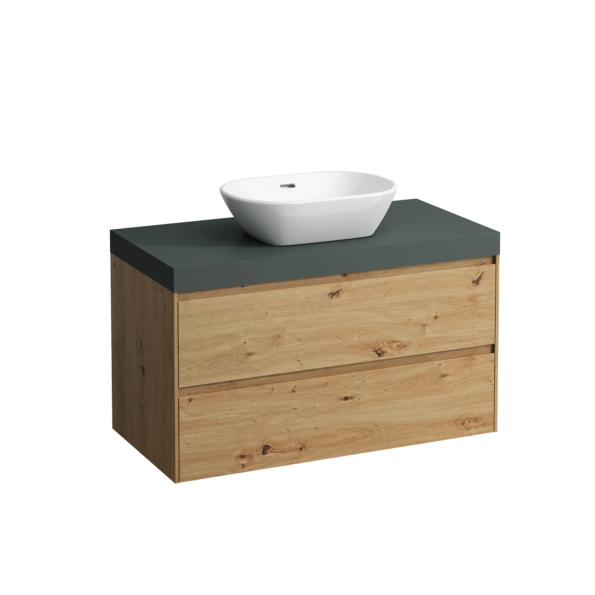 Waschtischunterbau+Waschtischplatte (MODULAR SYSTEM) LANI 495x985x580 mit Ausschnitt mittig Abdeckplatte 65 mm (Farbe: .266 verkehrsgrau), mit 2