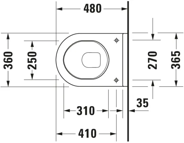 Wand-Tiefspül-WC Compact „Starck 3“ 36,5 × 35,5 × 48 cm, Befestigung sichtbar, mit Spülrand, Abgang waagerecht