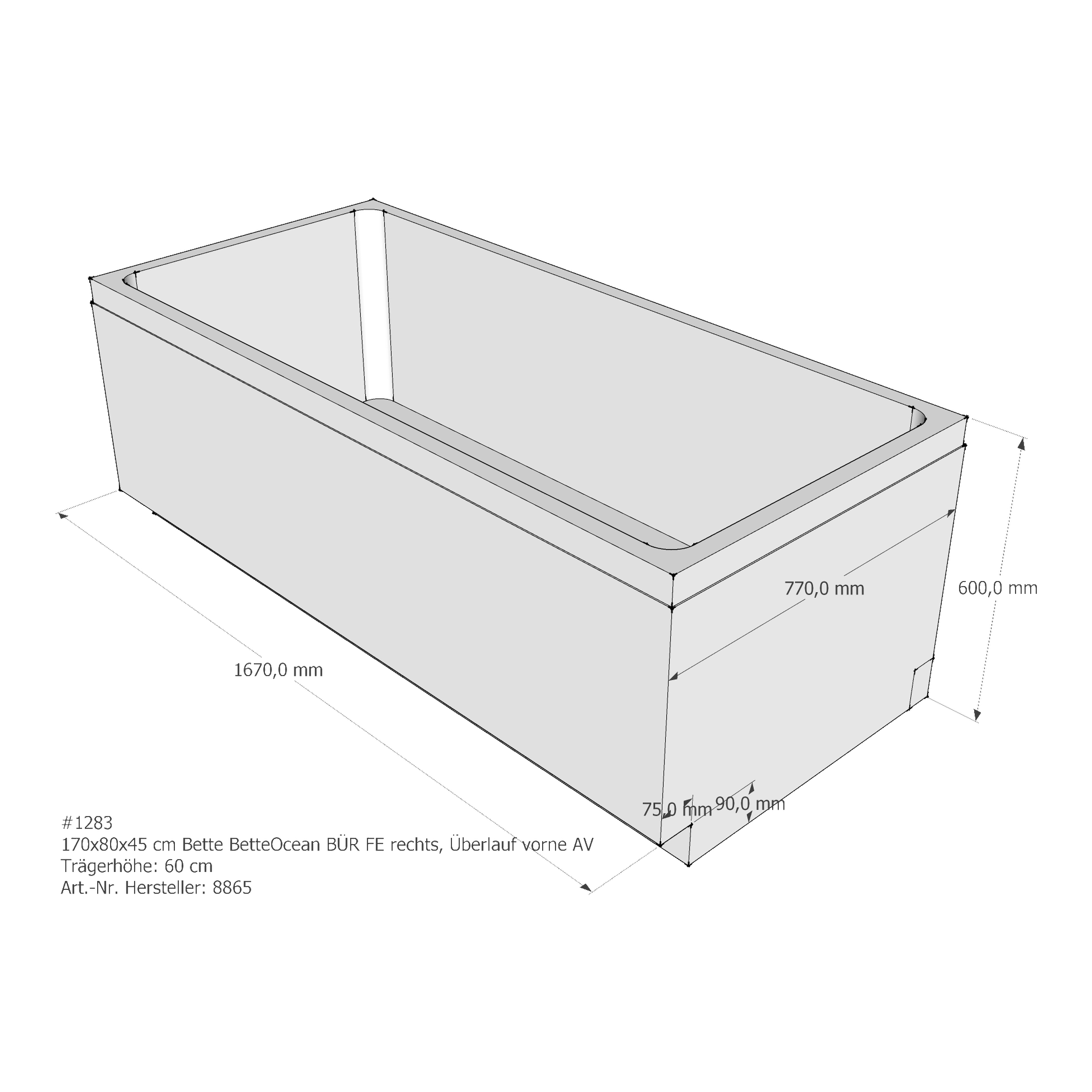 Badewannenträger für Bette Ocean 170 × 80 × 45 cm Badewannenträger für Bette Ocean 170 × 80 × 45 cm