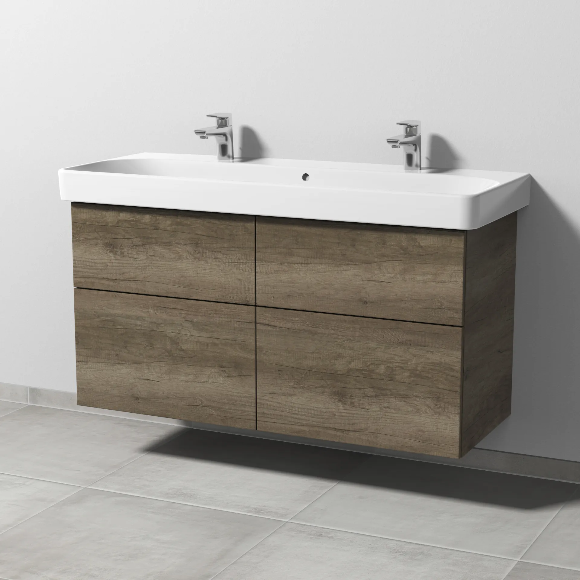 Sanipa Waschtischunterschrank „3way“ passend zu Keramik-Waschtische Smyle Square von Geberit 1130 × 593 × 442 mm in Eiche Nebraska, mit