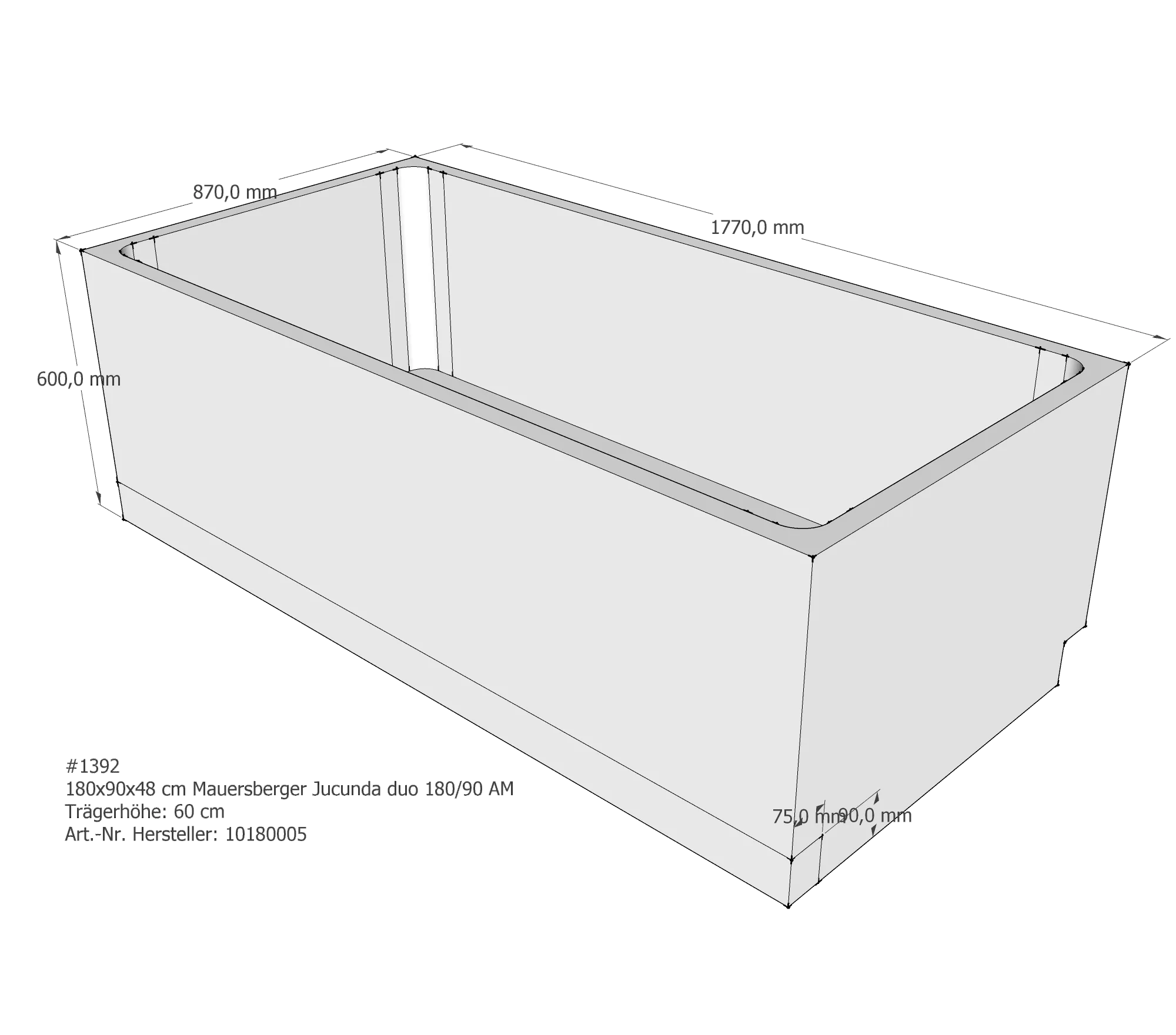 Badewannenträger für Mauersberger Jucunda 180/90 duo 180 × 90 × 48 cm