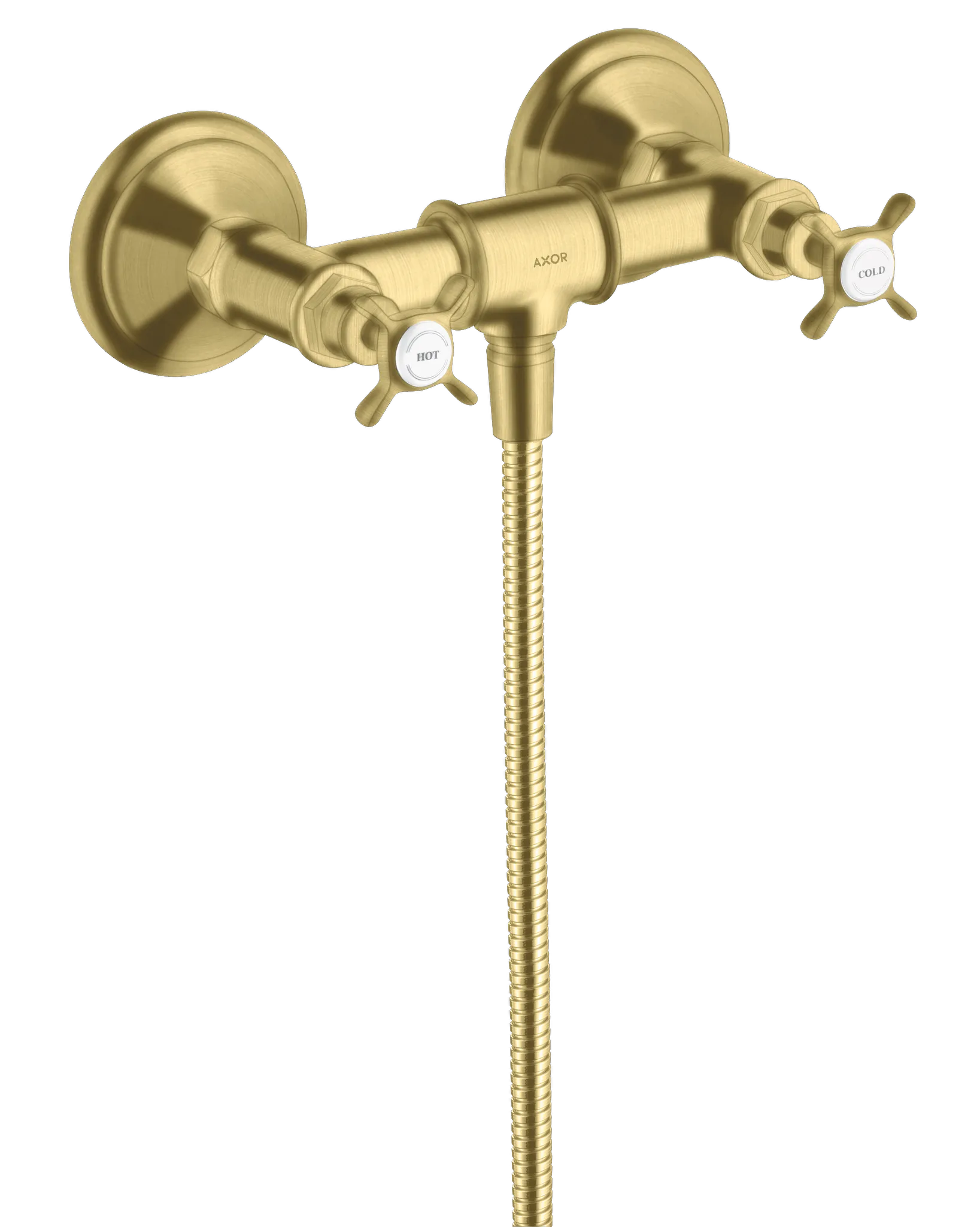 Hansgrohe AXOR Montreux 2-Griff Brausearmatur Aufputz mit Kreuzgriffen, Brushed Brass