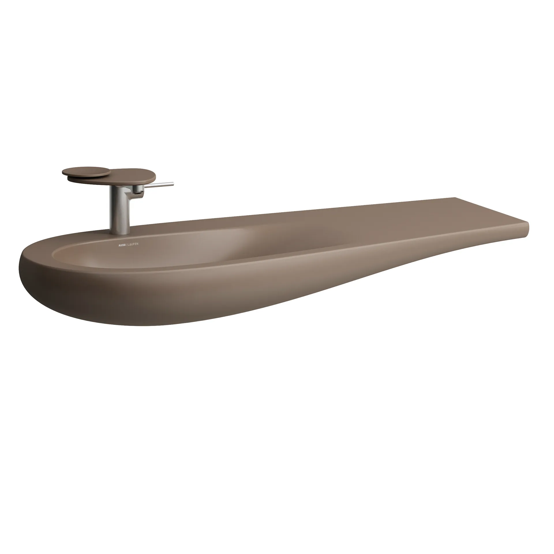 Laufen Möbelwaschtisch ILBAGNOALESSI, 1200x500 mm, 140 mm Höhe, Ablage rechts, Kaffee matt Laufen Möbelwaschtisch ILBAGNOALESSI, 1200x500 mm, 140 mm Höhe, Ablage rechts, Kaffee matt