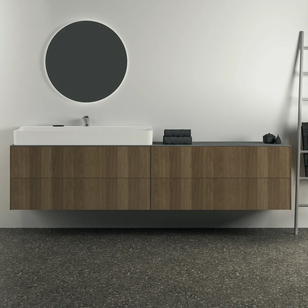Waschtischplatte Conca, aus Keramik, 2387x505x6mm, Marmor Noir Desir