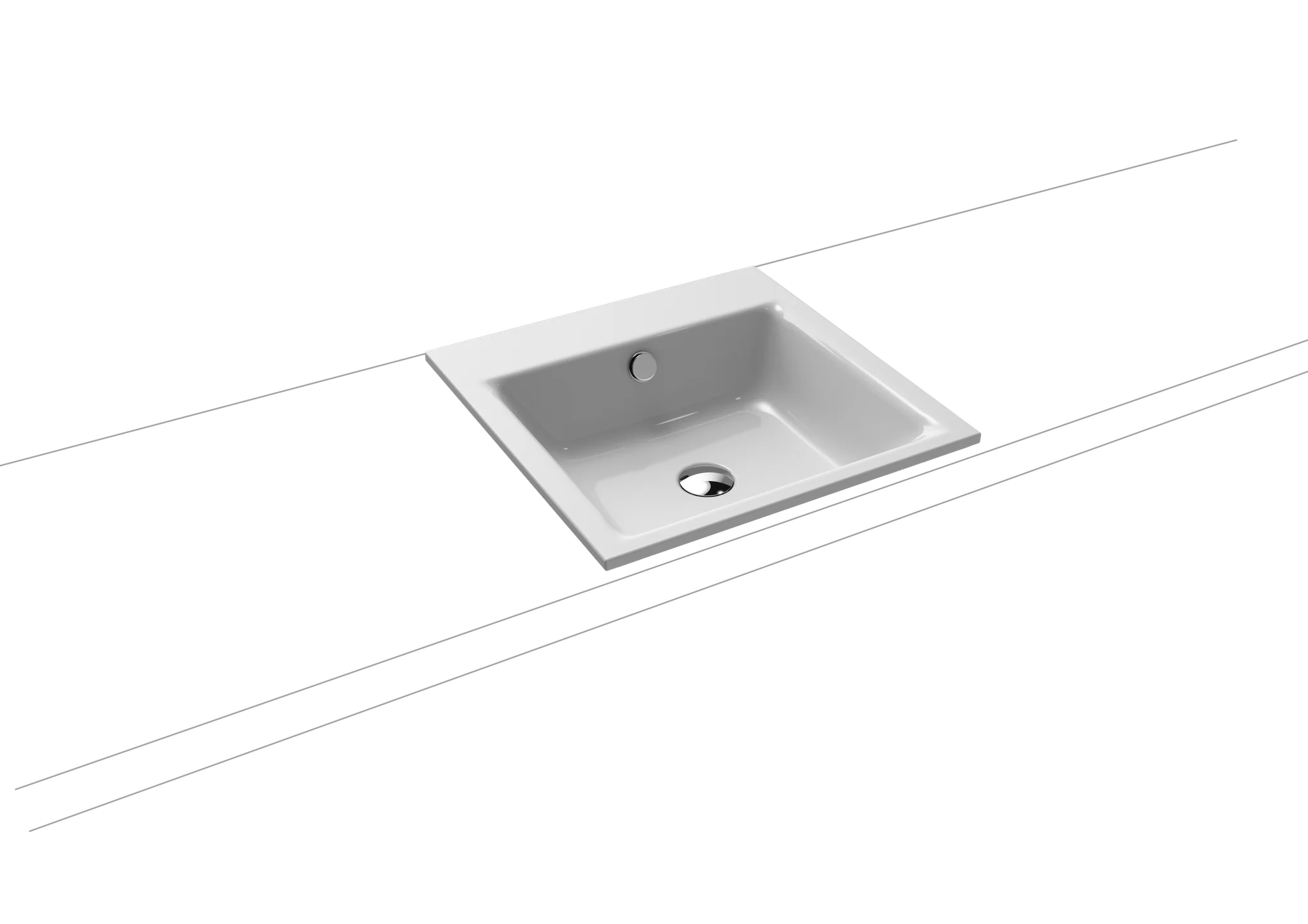 Kaldewei PURO Einbauwaschtisch, quadratisch, 460x460 mm, Randhöhe 14 mm, Alpinweiß, Perl-Effekt, mit Überlauf, Made in Germany