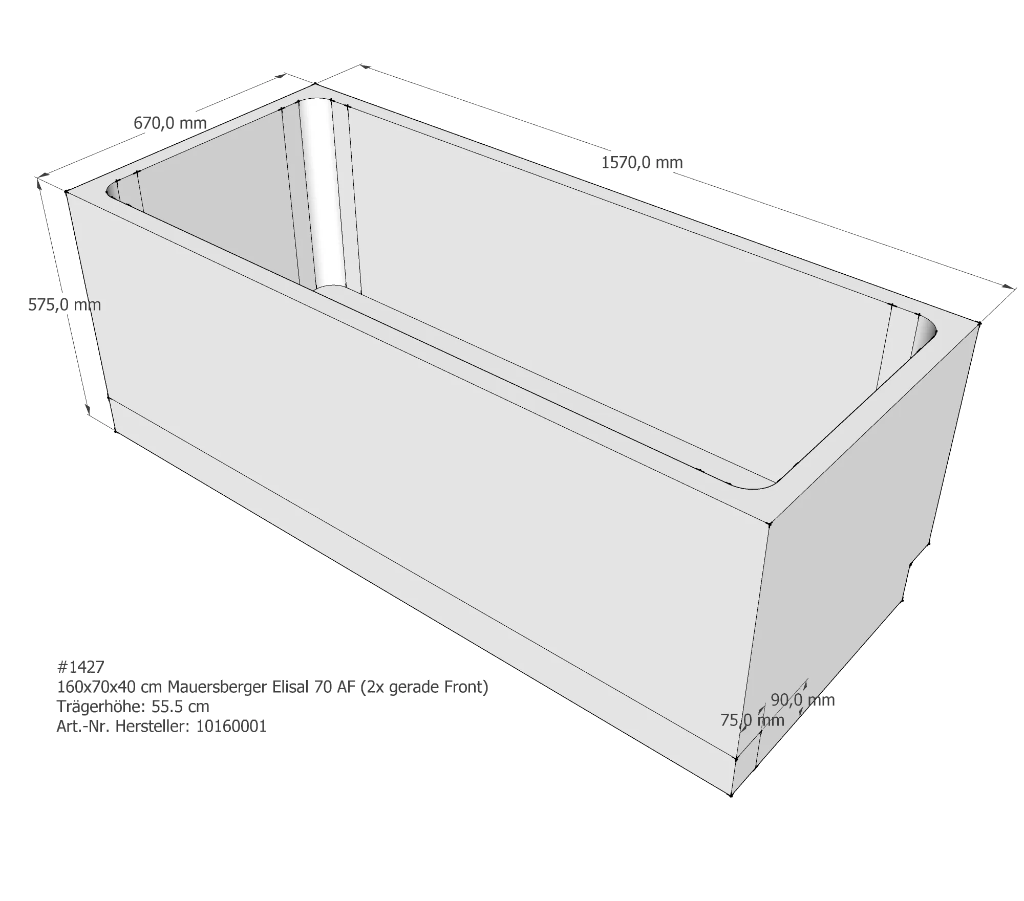 Badewannenträger für Mauersberger Elisal 160/70 160 × 70 × 40 cm Badewannenträger für Mauersberger Elisal 160/70 160 × 70 × 40 cm