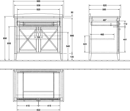 Villeroy & Boch Waschtischunterschrank „Hommage“ mit Schrankwaschtisch 98,5 × 90,5 × 62 × 62 cm 1 Schublade / Auszug, 2 Türen, mit Hahnlochbank, mit Hahnlochbohrung