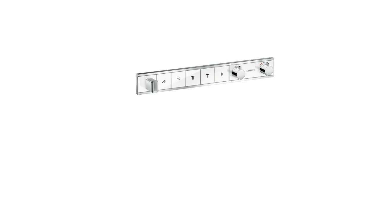 Hansgrohe RainSelect Thermostat Unterputz, 5 Verbraucher, weiß/chrom, mit integriertem Brausehalter und Tasten für Handbrause, Schwall, Rain groß, MonoRain, Seitenbrause