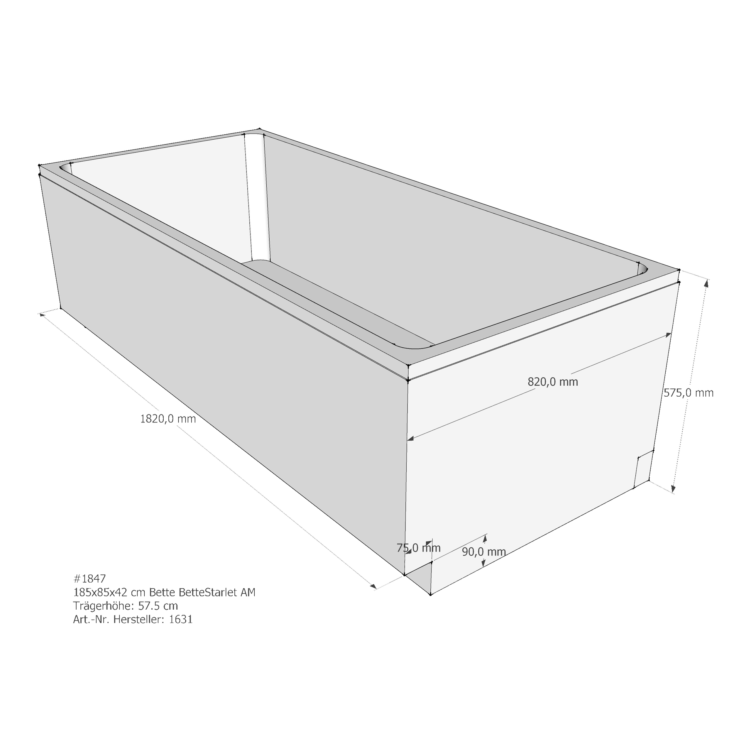 Badewannenträger für Bette Starlet 185 × 85 × 42 cm Breite: 85 cm / Länge: 185 cm Badewannenträger für Bette Starlet 185 × 85 × 42 cm Breite: 85 cm / Länge: 185 cm