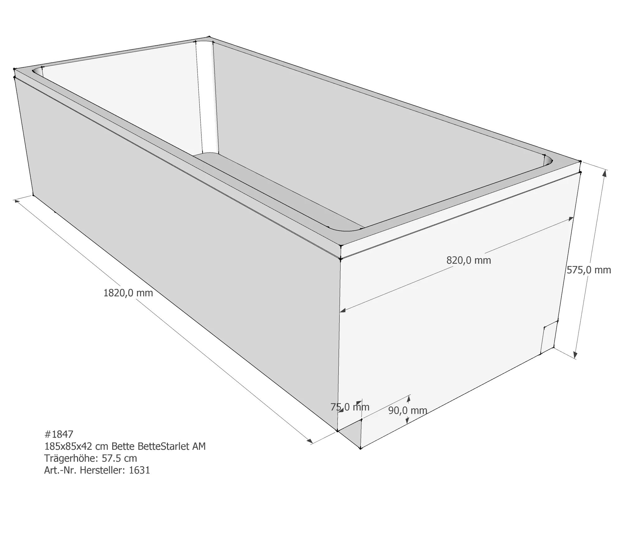Badewannenträger für Bette Starlet 185 × 85 × 42 cm Breite: 85 cm / Länge: 185 cm Badewannenträger für Bette Starlet 185 × 85 × 42 cm Breite: 85 cm / Länge: 185 cm