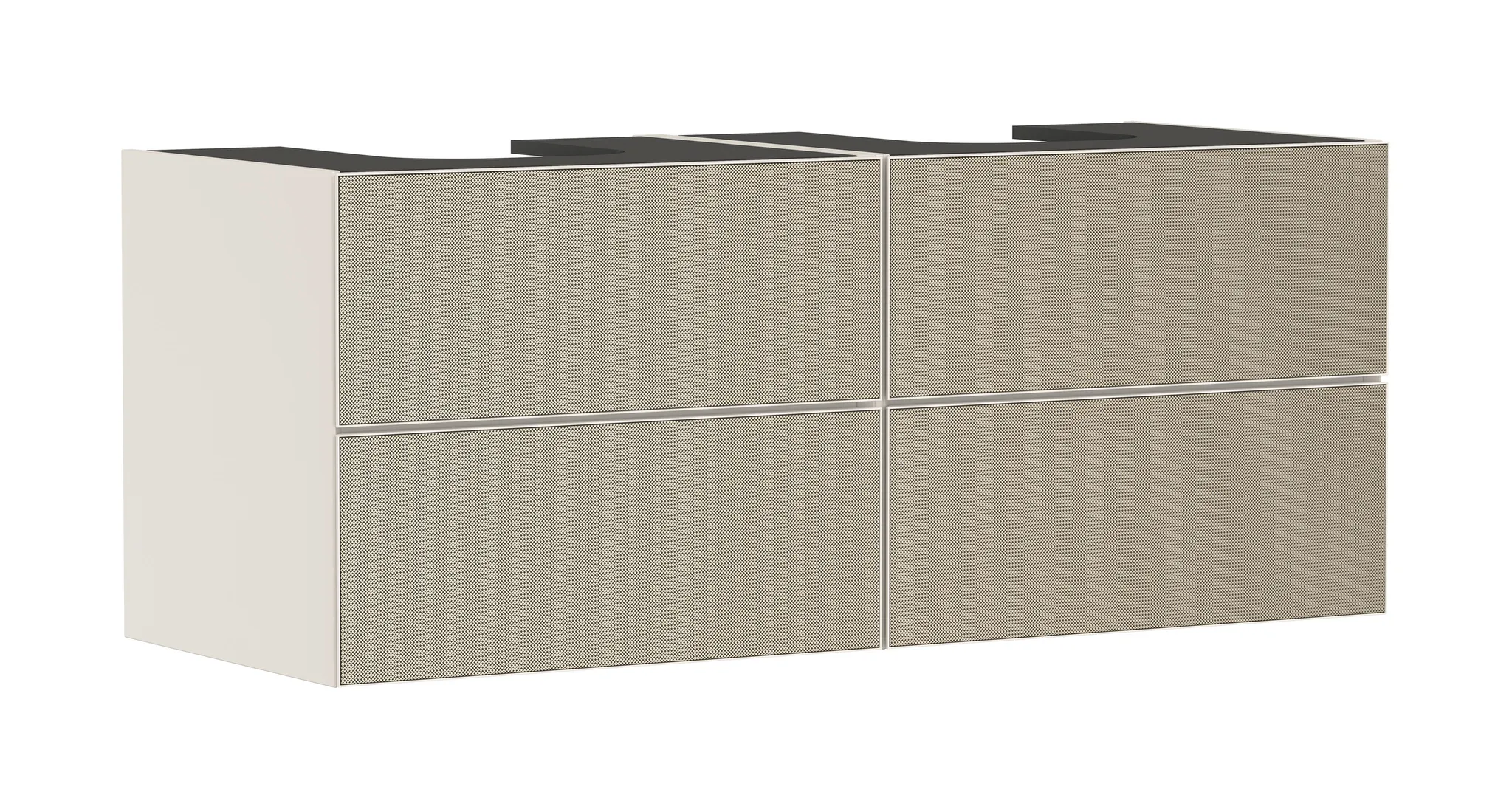 Xevolos E Waschtischunterschrank Sandbeige Matt 1370/550 mit 4 Schubkästen für Konsolen mit 2 Aufsatzwaschtischen geschliffen Bronze Struktur