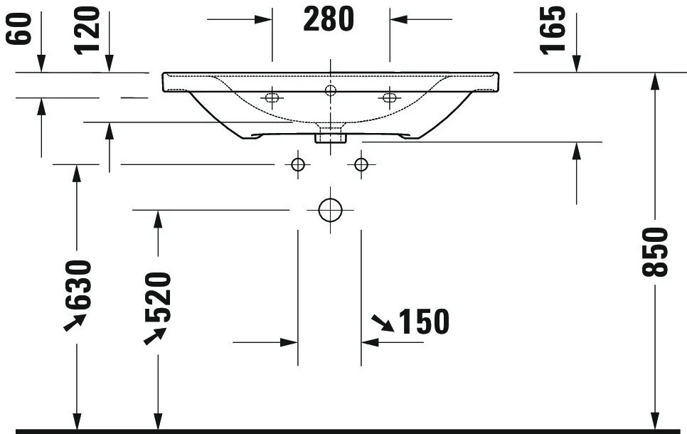 Wandwaschtisch „D-Neo“ 80 × 48 × 16,5 cm, mittig, Hahnlochposition mittig