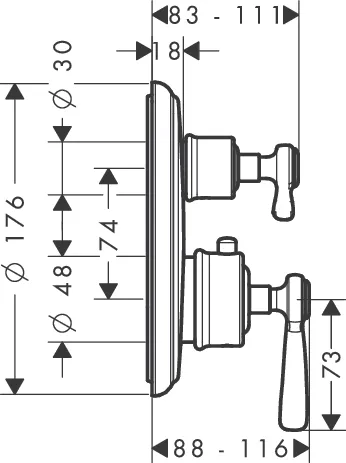 Thermostat UP Axor Montreux F-Set Hebelgriff chr.mit Absperr-u.Umstellv. Thermostat UP Axor Montreux F-Set Hebelgriff chr.mit Absperr-u.Umstellv.