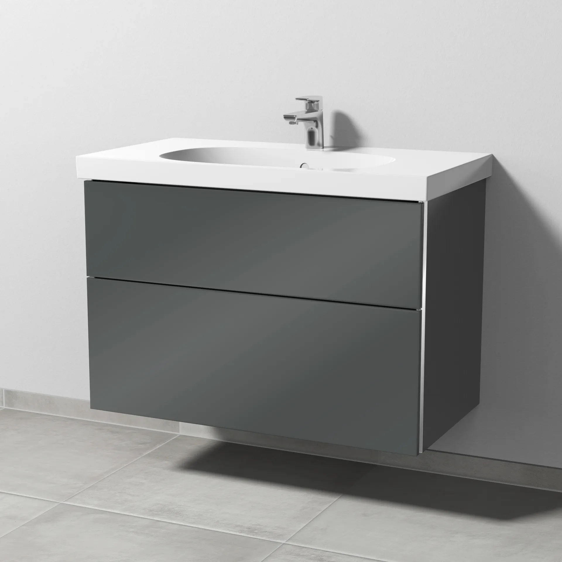 Sanipa Waschtischunterschrank „3way“ 870 × 586 × 467 mm in Anthrazit (glanz), mit Hahnlochbohrung, Becken mittig Sanipa Waschtischunterschrank „3way“ 870 × 586 × 467 mm in Anthrazit (glanz), mit Hahnlochbohrung, Becken mittig