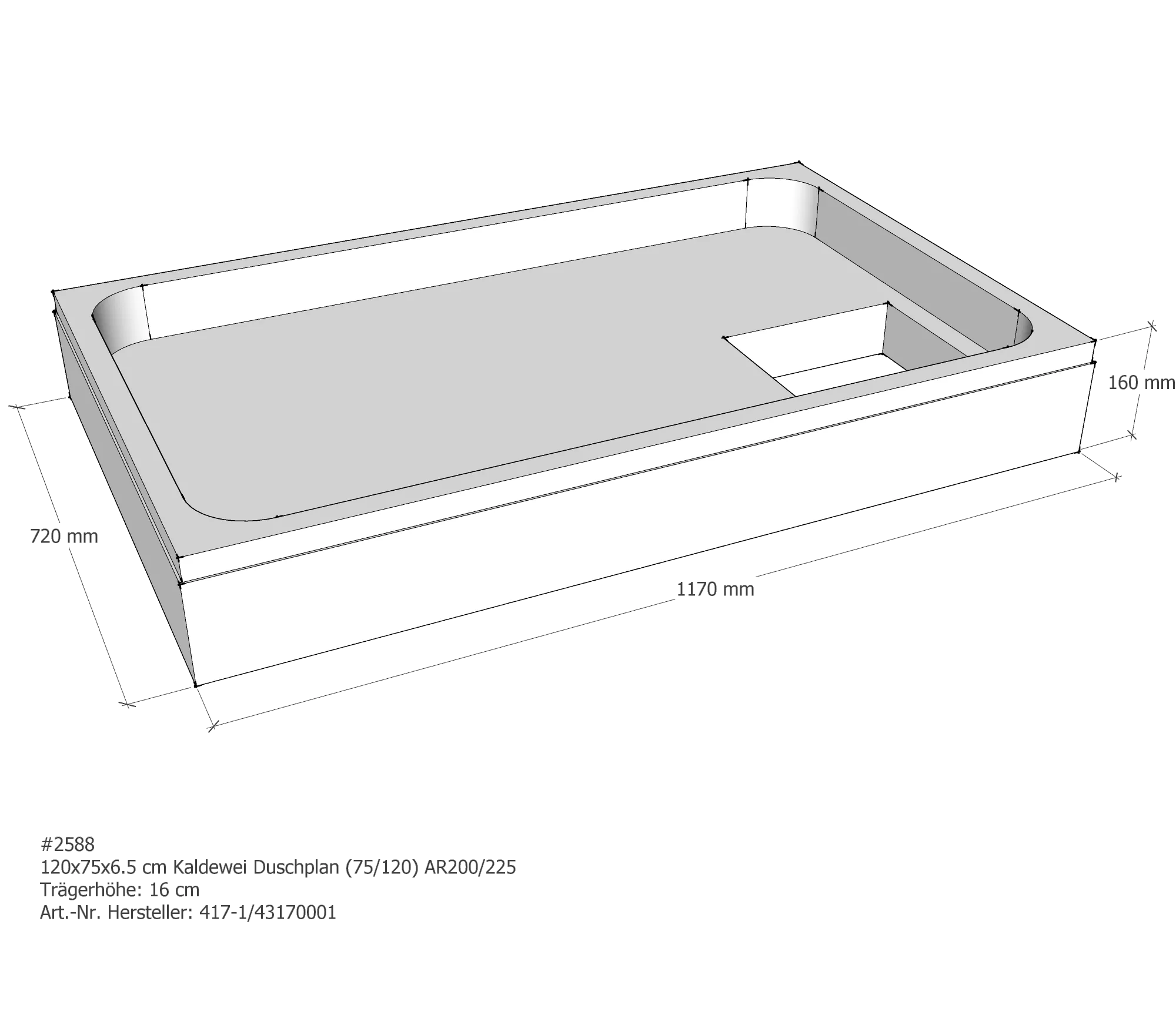 Duschwannenträger für Kaldewei Duschplan 120 × 75 × 6,5 cm Breite: 75 cm / Länge: 120 cm Duschwannenträger für Kaldewei Duschplan 120 × 75 × 6,5 cm Breite: 75 cm / Länge: 120 cm