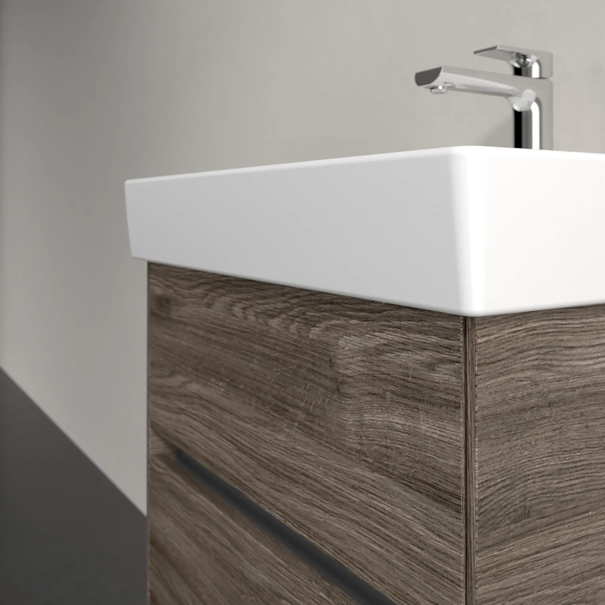 Villeroy & Boch Waschtischunterschrank „Collaro“ 510 × 546 × 414 mm Stone Oak, für Becken mittig, mit Beleuchtung